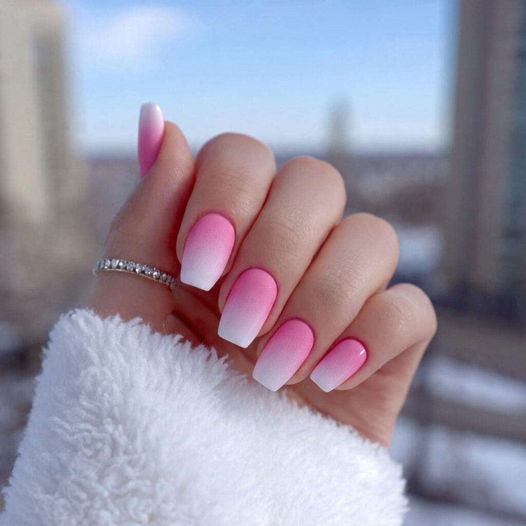 Pink and White Ombre Nails: Soft, Dreamy & Effortlessly Elegant Ideas 9 attractive matte pink and white ombre nails with o