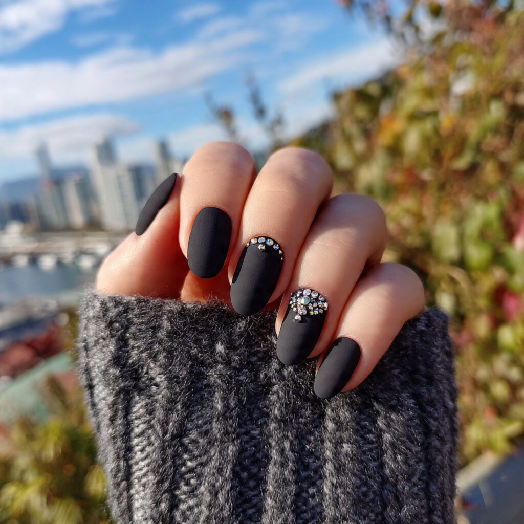 attractive matte short nails with tiny charm with