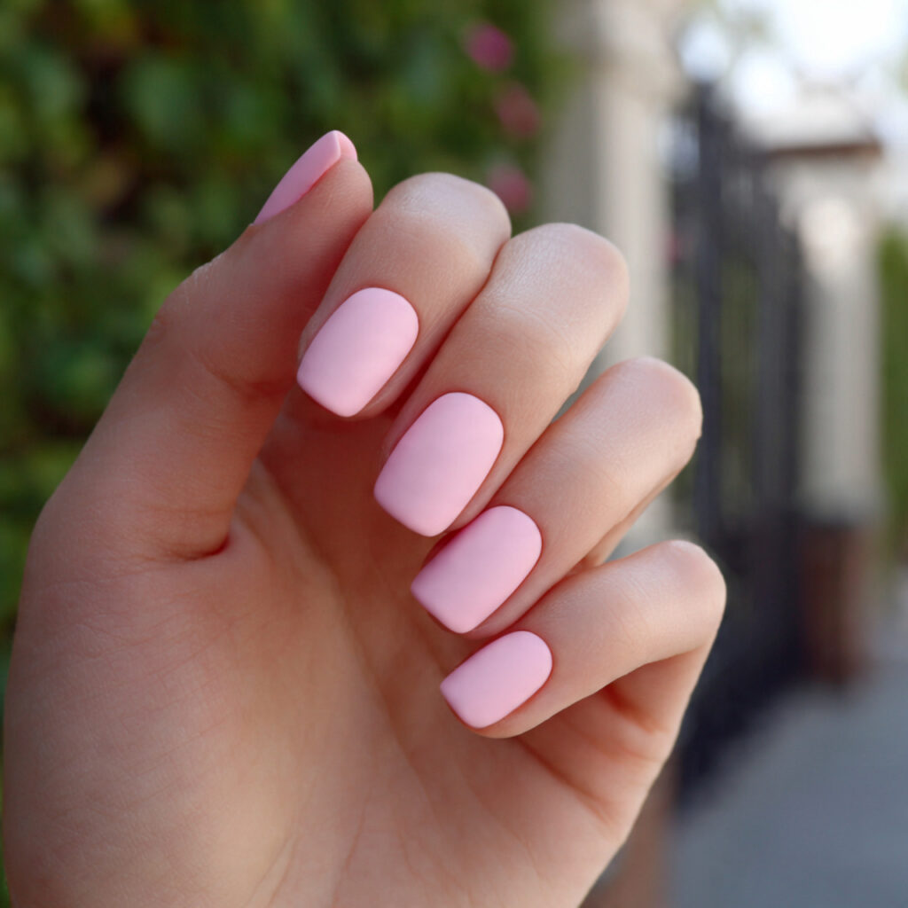 Short Nails Inspo Aesthetic: Cute, Clean & Effortlessly Pretty Ideas 9 attractive matte soft pink short nails outdoor bac