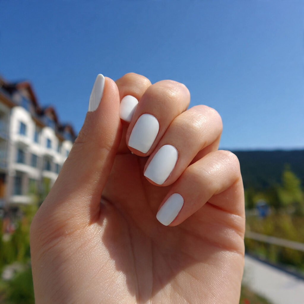 attractive matte white squoval short nails with ou