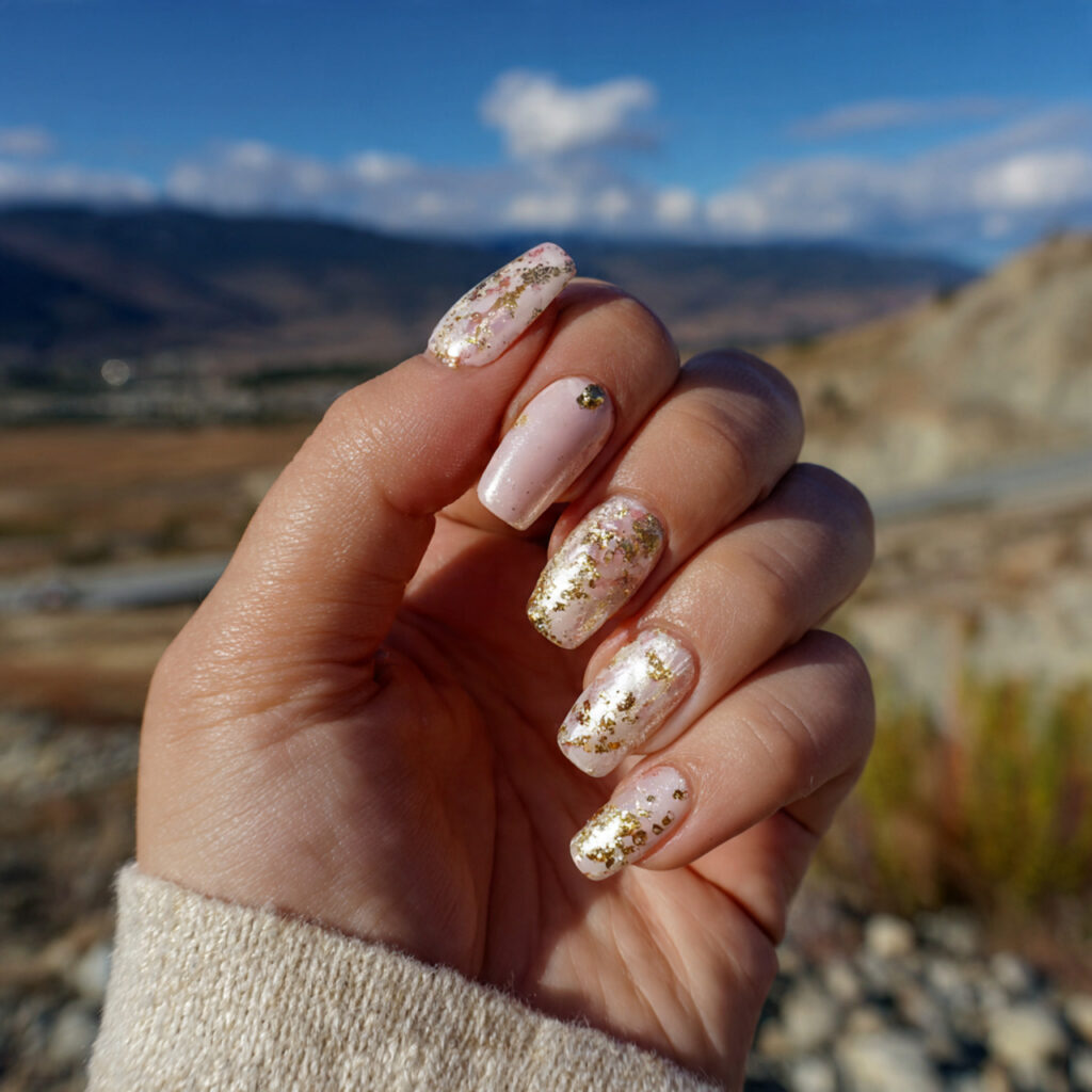 attractive micro gold accent nails with outdoor ba