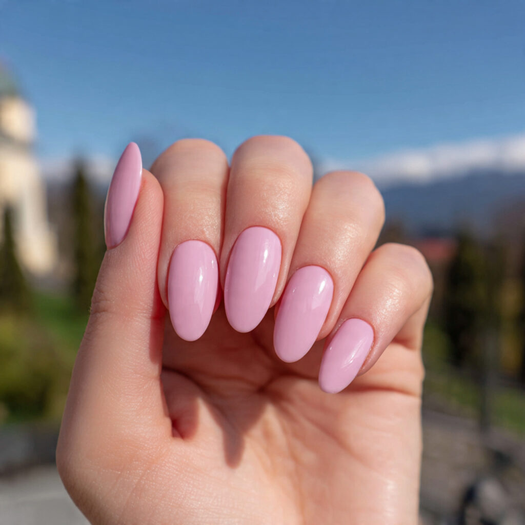 Nail Inspo Aesthetic: 14 Dreamy & Trendy Looks You’ll Want to Save 1 attractive milky pink gloss nails with outdoor bac 2