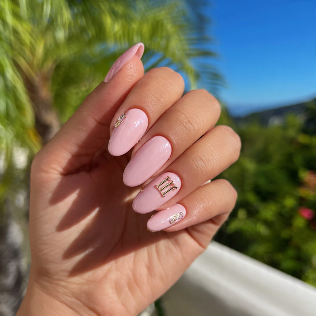 Nail Inspo with Initial: Personal, Pretty & Totally Your Vibe 3 attractive milky pink nails with tiny initial with 1