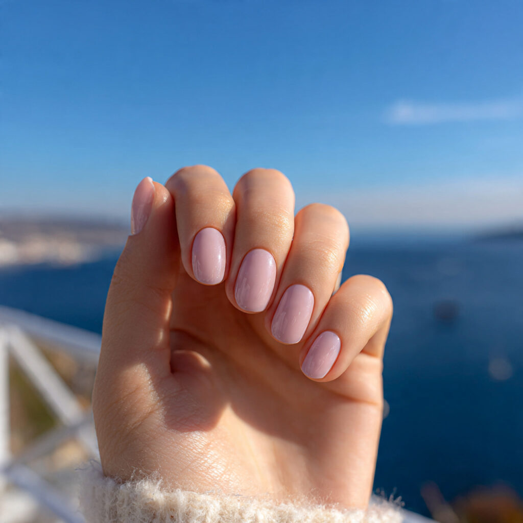 Pink Nails Short Trendy: Cute, Clean & Instantly Pretty 1 attractive milky pink short nails with outdoor bac 2