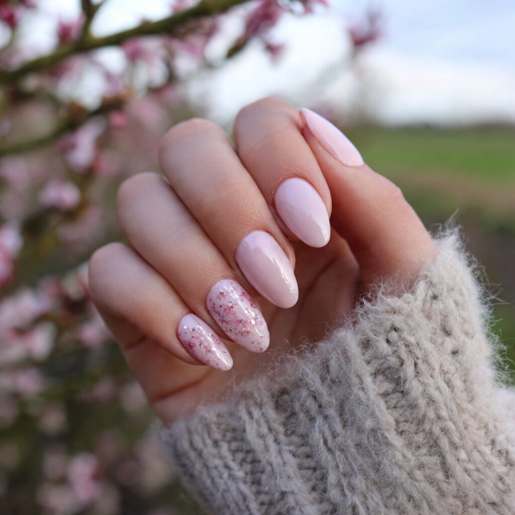 Pink Spring Nails: Soft, Fresh Designs You’ll Want to Save 1 attractive milky pink spring nails with outdoor ba