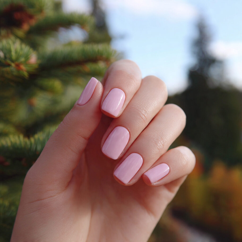 Pink Square Nails: 14 Clean Lines, Soft Energy & Endless Charm 1 attractive milky pink square nails with outdoor ba