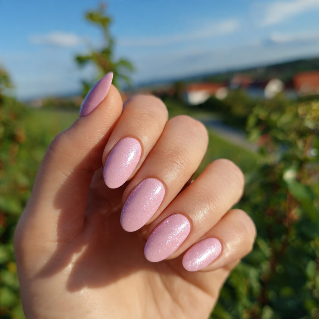 Trending Summer Pink Nails: Bright, Soft & Made to Glow 1 attractive milky pink summer nails with outdoor ba