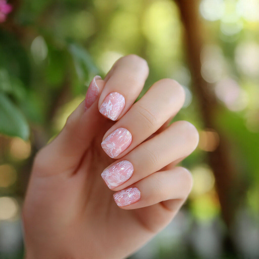 Short Nails Color: Cute, Glossy & Effortlessly Aesthetic Shades 1 attractive milky short nails with outdoor backgrou 1