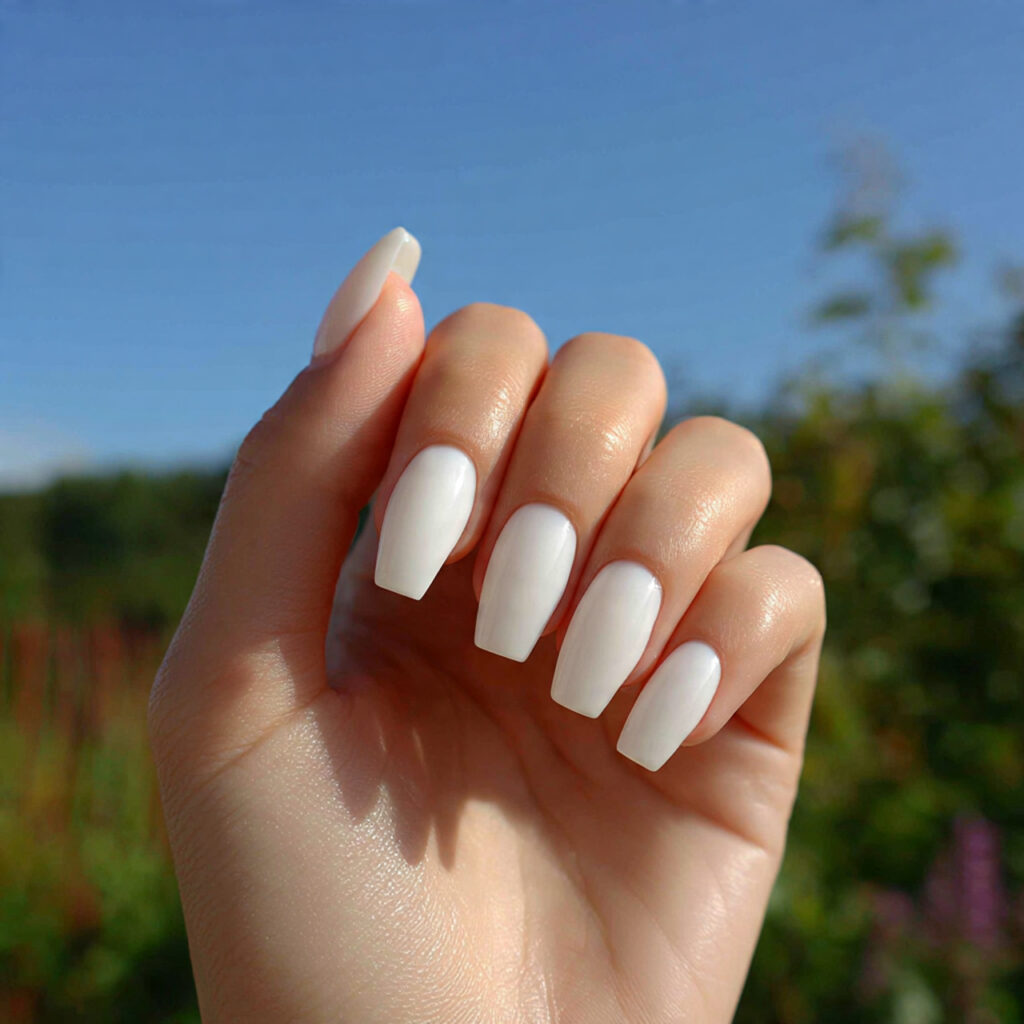 Coffin Nails Short: 14 Cute & Trendy Designs You’ll Want to Try 7 attractive milky white coffin short nails with out
