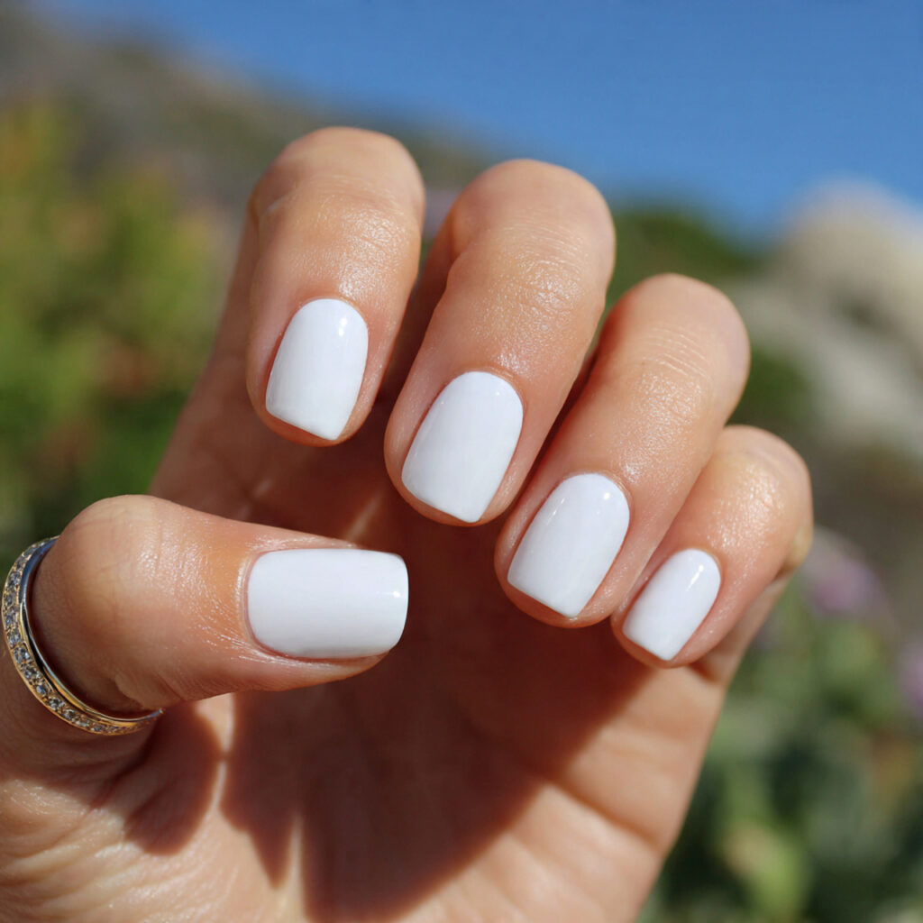 attractive milky white gloss acrylic short nails w