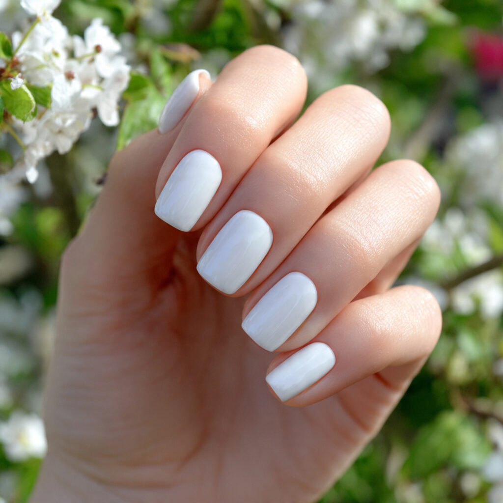 attractive milky white gloss short nails with outd