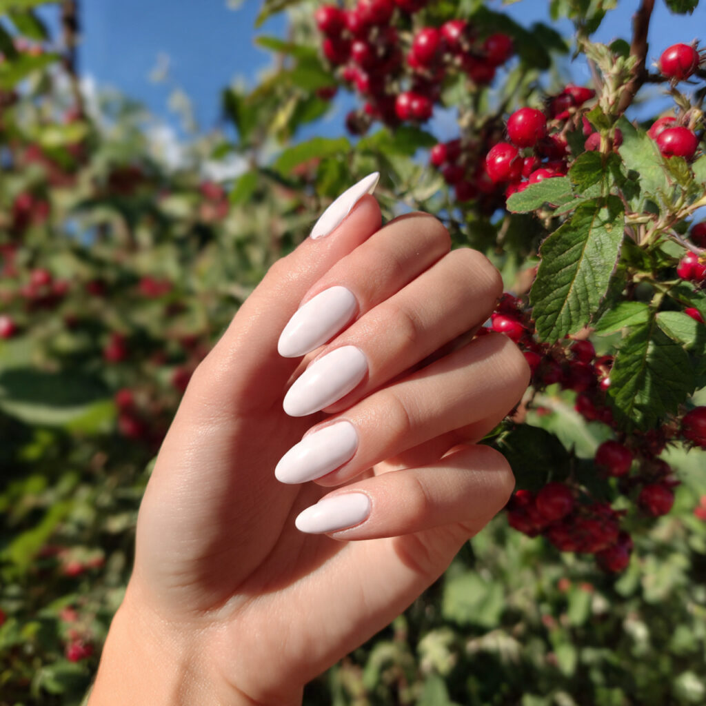 attractive milky white short almond nails with out