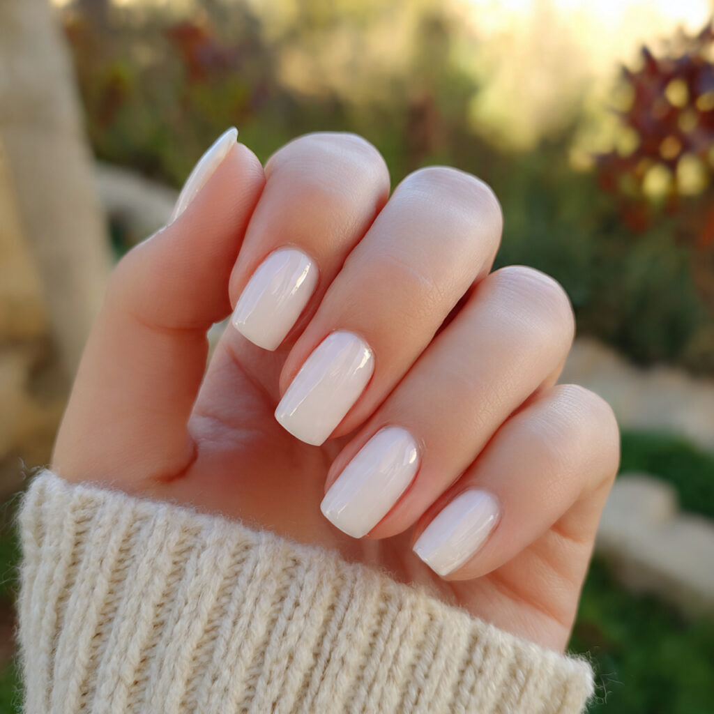 attractive milky white short square nails with out