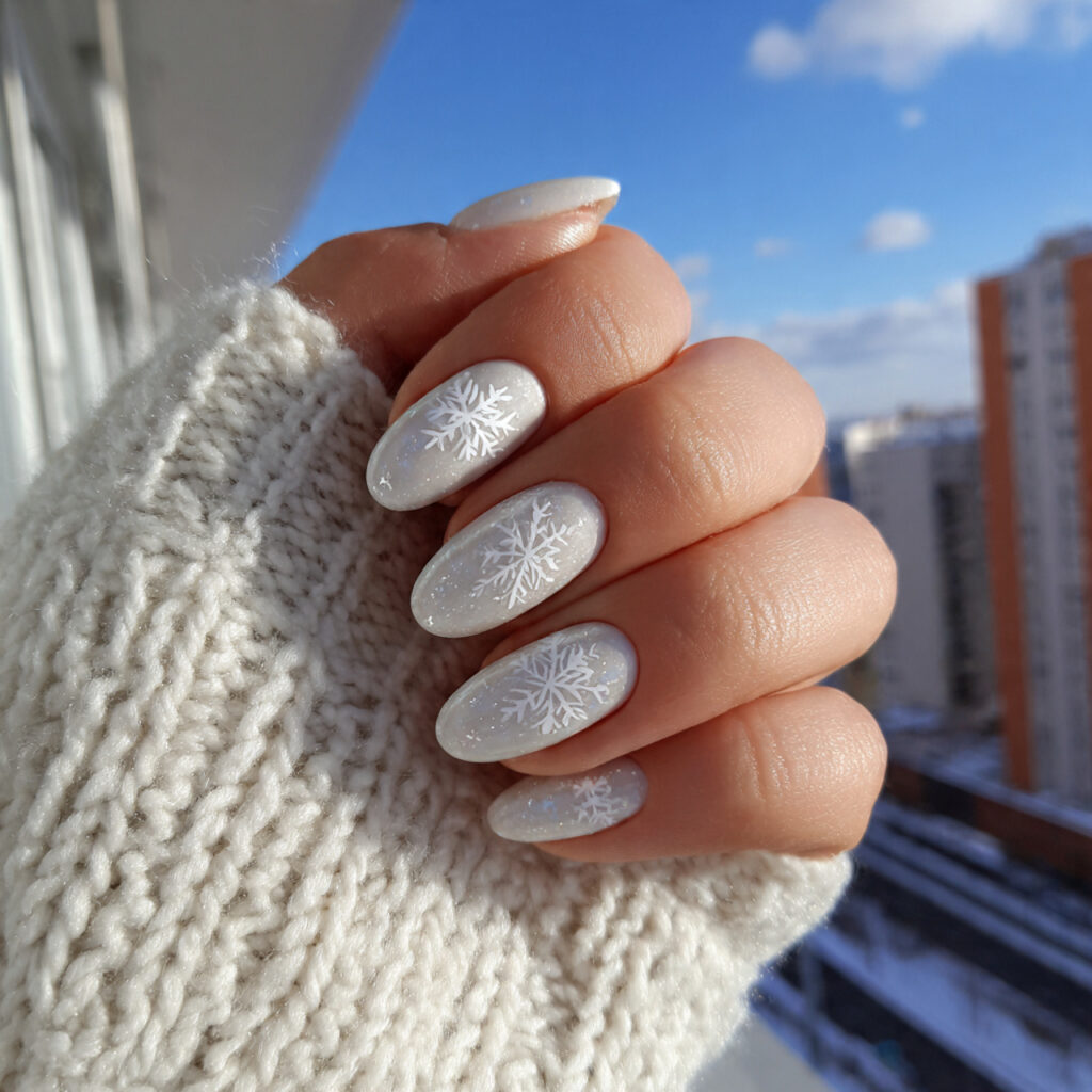 Short Nails Winter: Cozy, Chic & Effortlessly Cute 1 attractive milky white winter nails with outdoor b