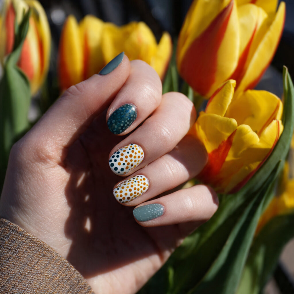 attractive minimal blooming dot nails with outdoor