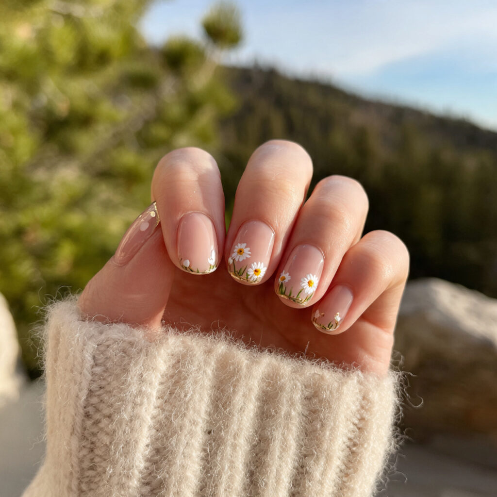 Nail Ideas for Short Nails: Cute, Aesthetic & Effortlessly Pretty Looks 5 attractive minimal daisy accent short nails with o