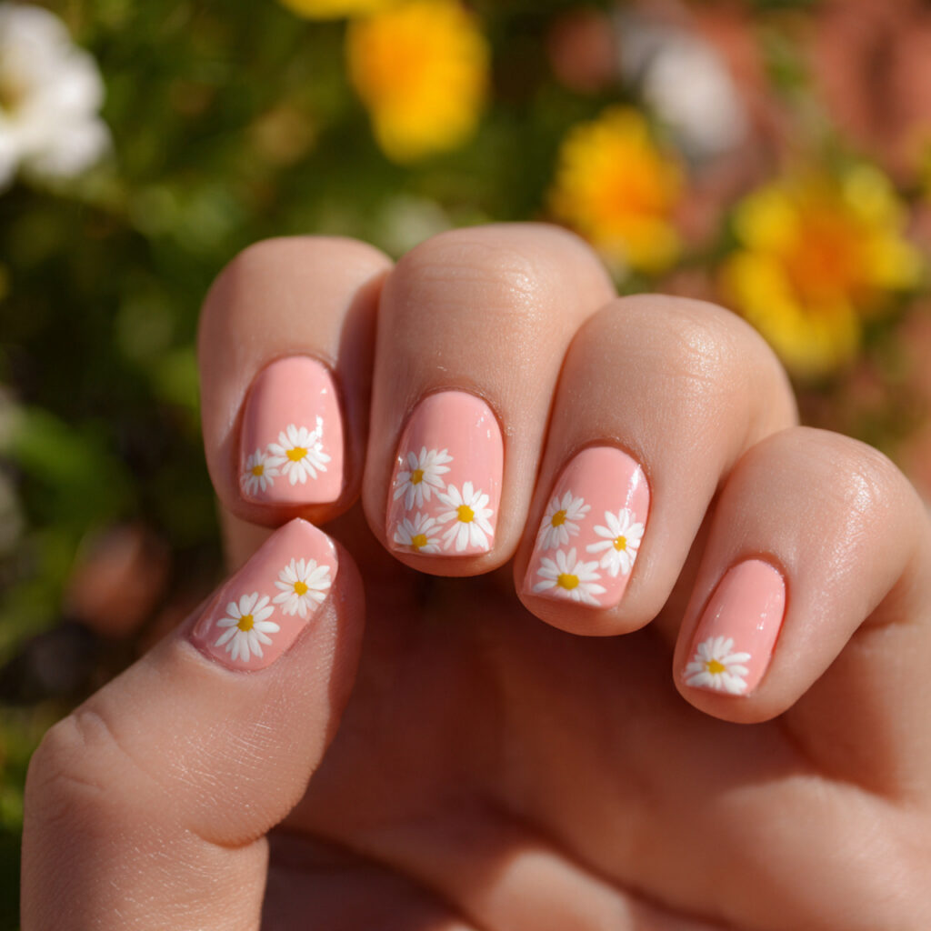 Really Short Nails: Cute, Clean & Effortlessly Aesthetic Ideas 5 attractive minimal daisy short nails with outdoor