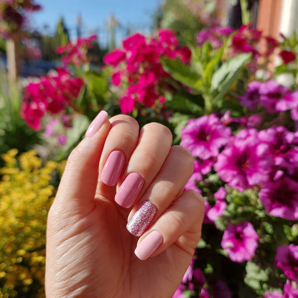 Pink Spring Nails: Soft, Fresh Designs You’ll Want to Save 13 attractive mix match pink nails with outdoor backg