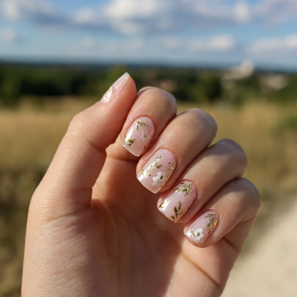 attractive nails with gold accents with outdoor ba