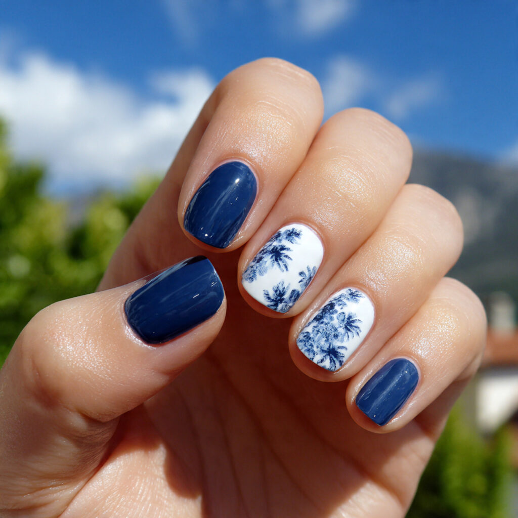 Nail Inspo Navy Blue: 14 Chic & Dreamy Designs You’ll Love 13 attractive navy and white contrast nails with outd