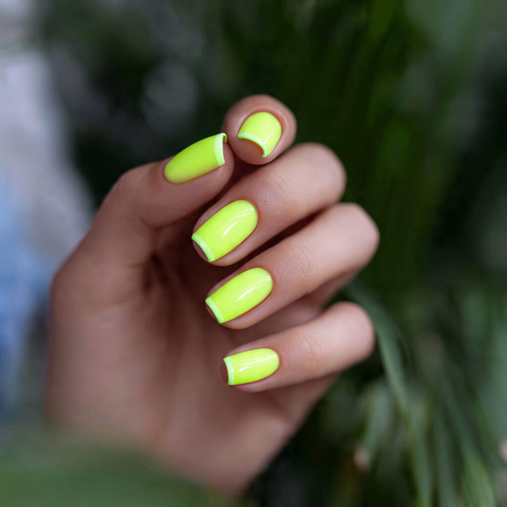 attractive neon french acrylic short nails with ou