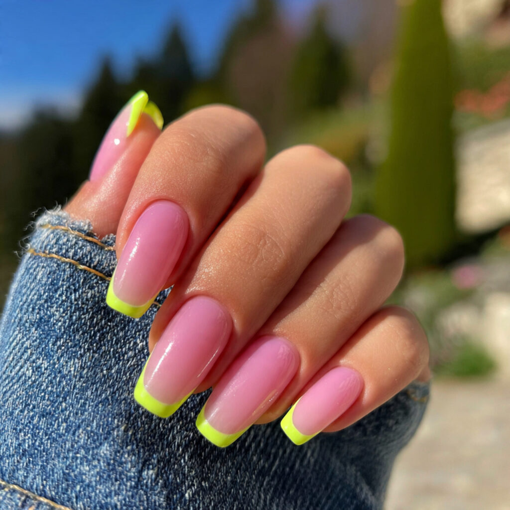 Coffin Nails Short: 14 Cute & Trendy Designs You’ll Want to Try 10 attractive neon french coffin short nails with out