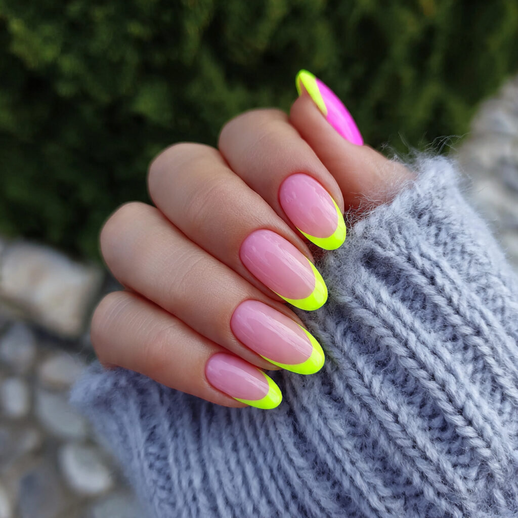 Short Nails Oval: 14 Soft & Aesthetic Designs You’ll Love 10 attractive neon french oval short nails with outdo