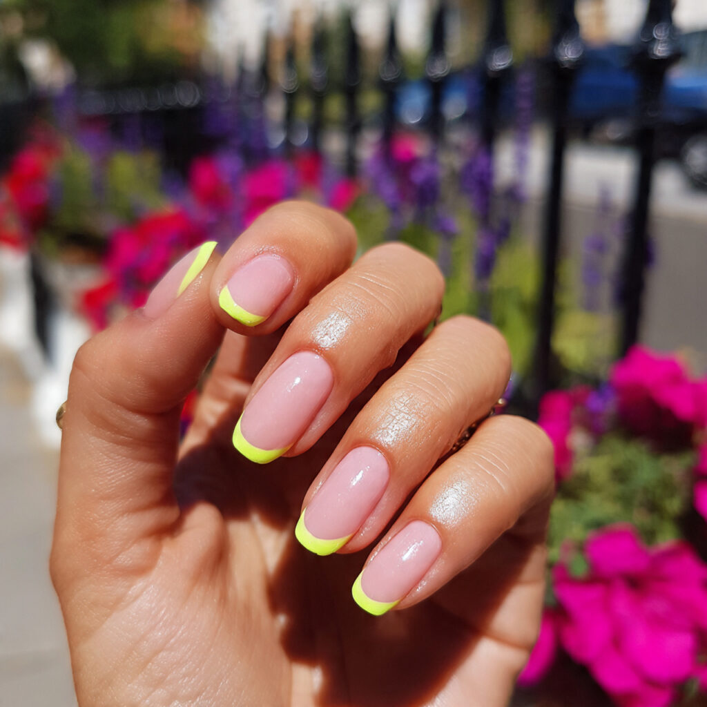 Nail Art for Short Nails: 14 Cute & Aesthetic Ideas You’ll Love 10 attractive neon french tip short nails with outdoo