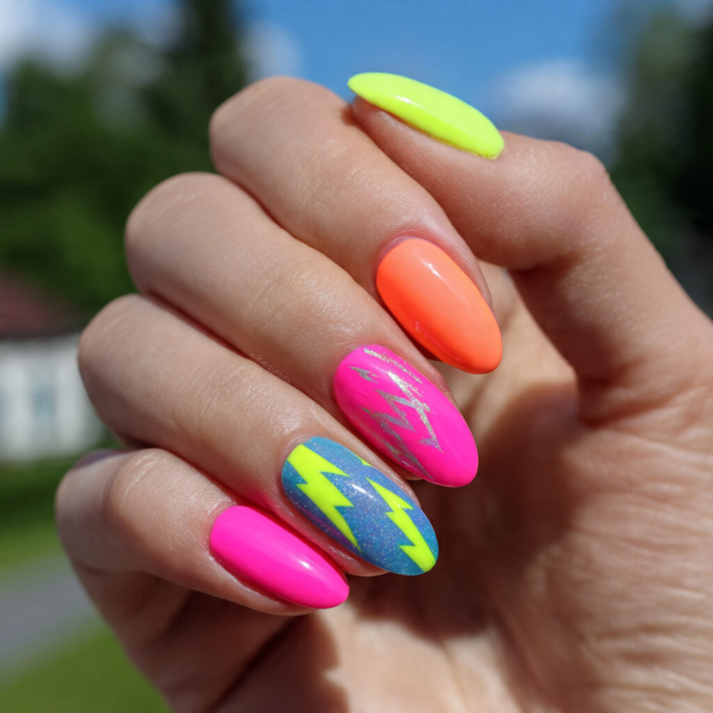 Nail Inspo With Thumb: The Tiny Detail That Changes Everything 11 attractive neon nails with graphic thumb with outd