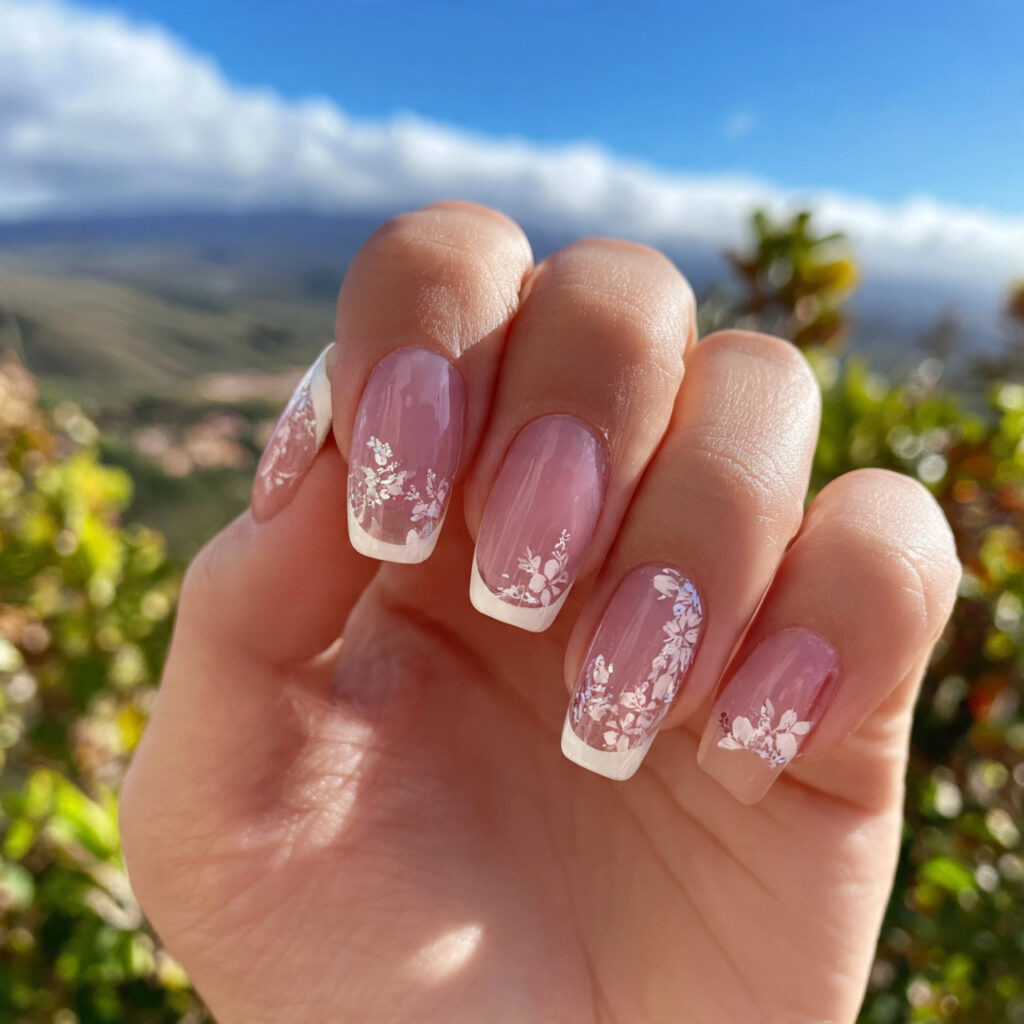 Nail Inspo Aesthetic: 14 Dreamy & Trendy Looks You’ll Want to Save 3 attractive nude french tip nails with outdoor back