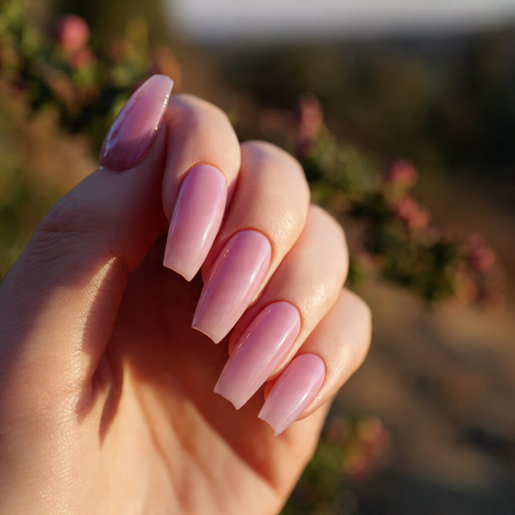 Nail Inspo Ballerina: Elegant, Feminine & Soft Glam Designs 4 attractive nude gloss ballerina nail with outdoor