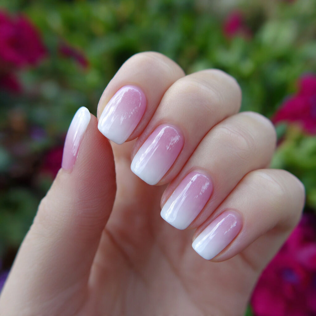 Short Ombre Nails: Soft Blends You’ll Keep Staring At 2 attractive nude to white ombre nails with outdoor