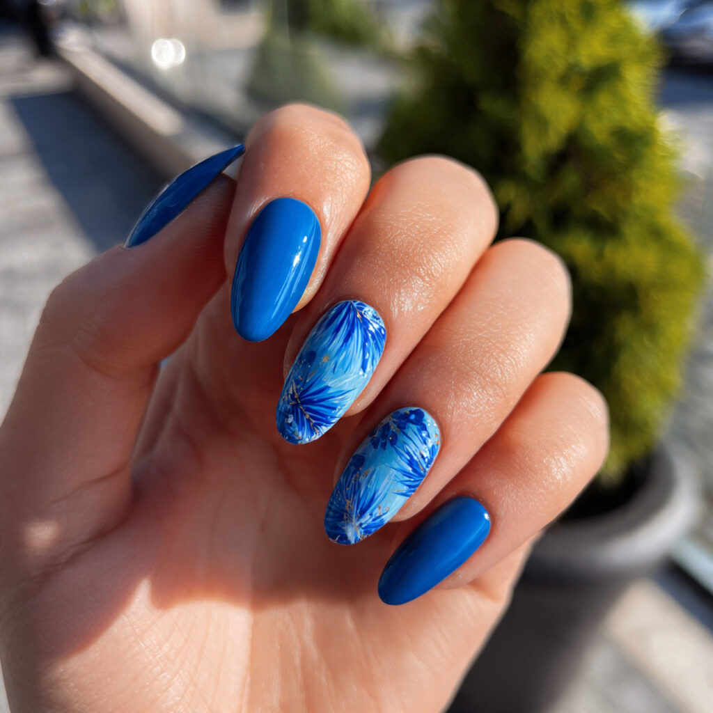 Short Nails Oval: 14 Soft & Aesthetic Designs You’ll Love 6 attractive ocean blue oval short nails with outdoo