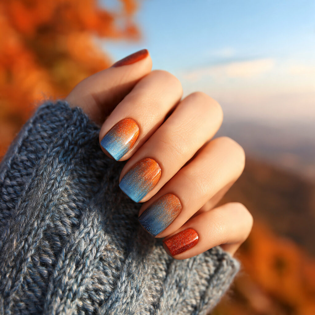 Short Nails Autumn: Cozy, Chic Looks You’ll Fall in Love With 10 attractive ombre autumn short nails with outdoor b