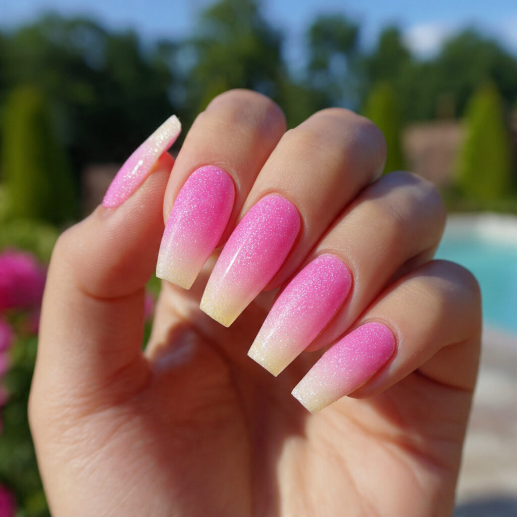 attractive ombre sponge nails with outdoor backgro