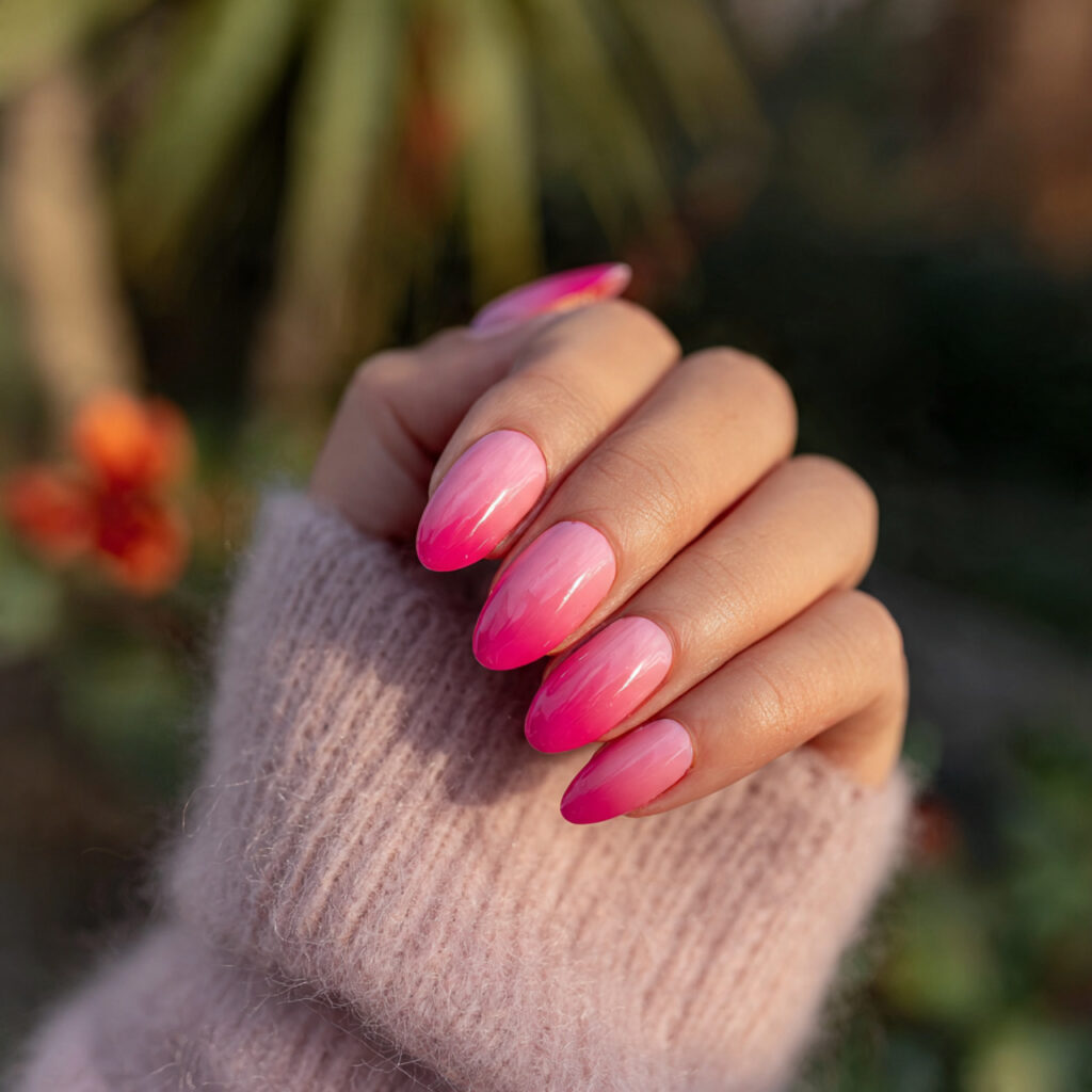 Nail Inspo Baddie: Bold, Glossy Looks That Own the Room 9 attractive ombre to pink nails with outdoor backgr