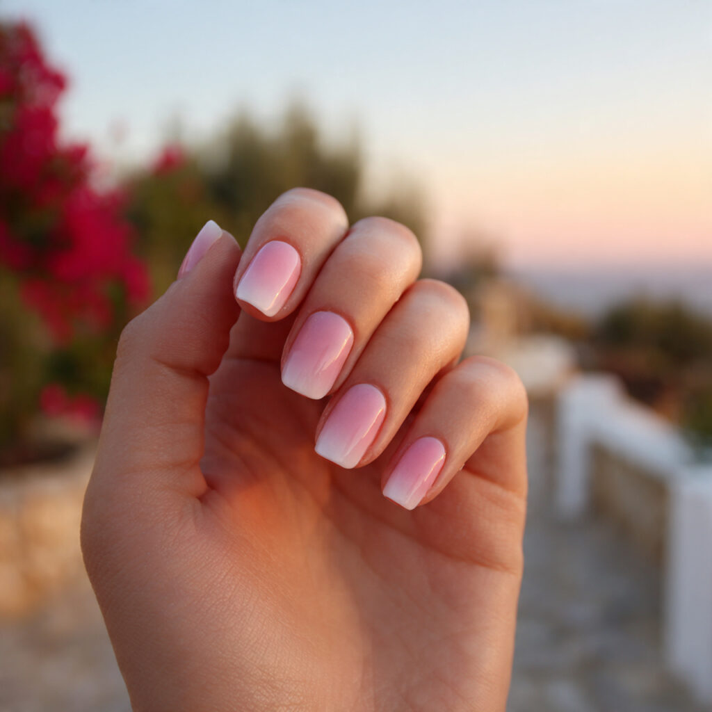 Pale Pink Nails: Soft, Elegant & Effortlessly Beautiful 4 attractive pale pink ombre nails with outdoor back