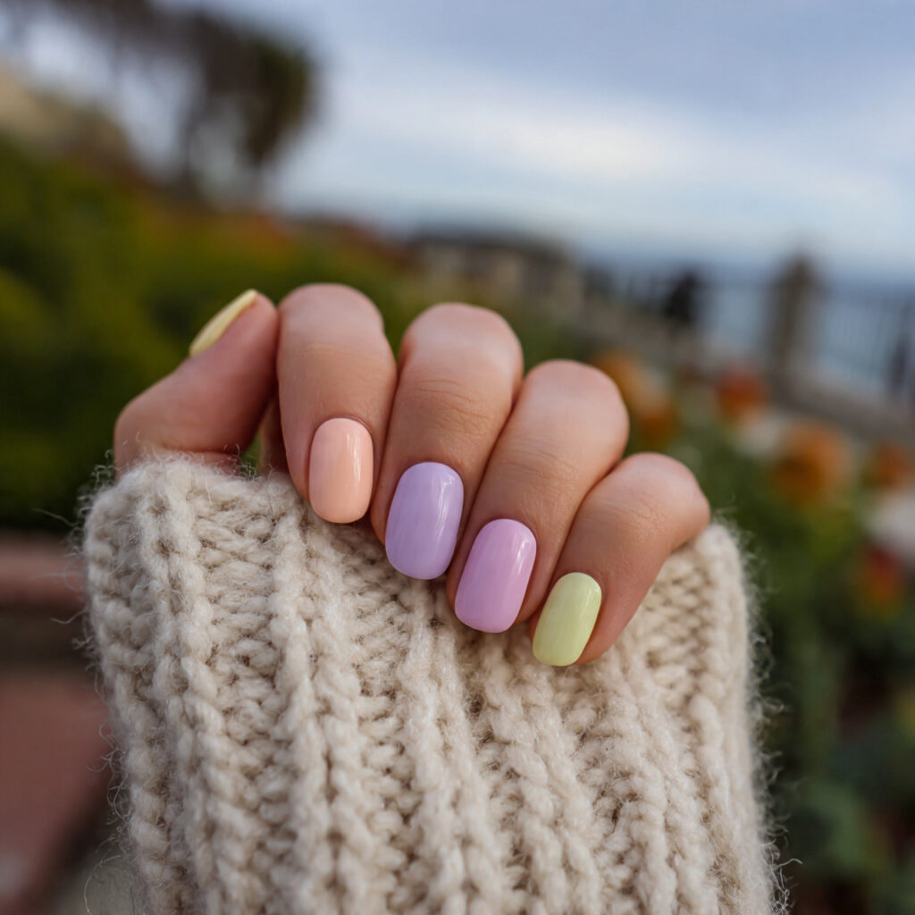 attractive pastel aura short nails with outdoor ba 1