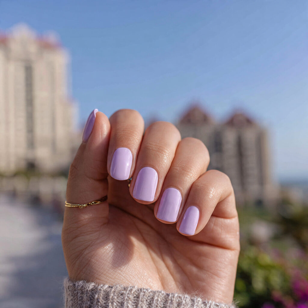 Short Nails Inspo Aesthetic: Cute, Clean & Effortlessly Pretty Ideas 6 attractive pastel lavender short nails with outdoo