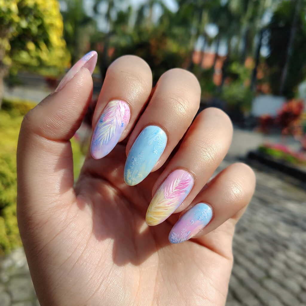 Nail Inspo Back to School: Cute, Fresh Looks You’ll Love All Semester 5 attractive pastel mix nails with outdoor backgroun
