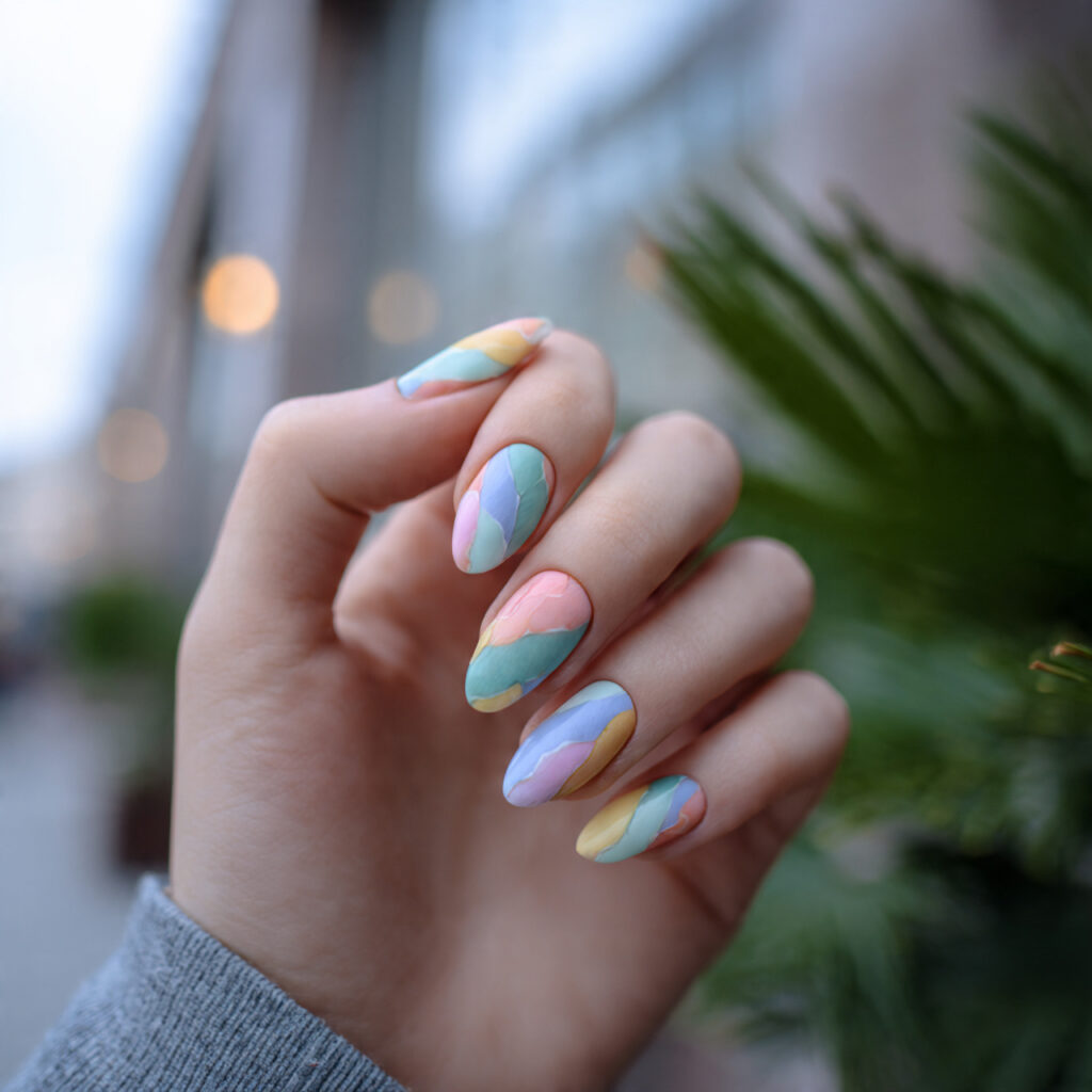 attractive pastel mix pointy short nails with outd