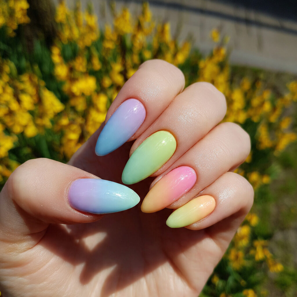 attractive pastel rainbow blooming nails with outd