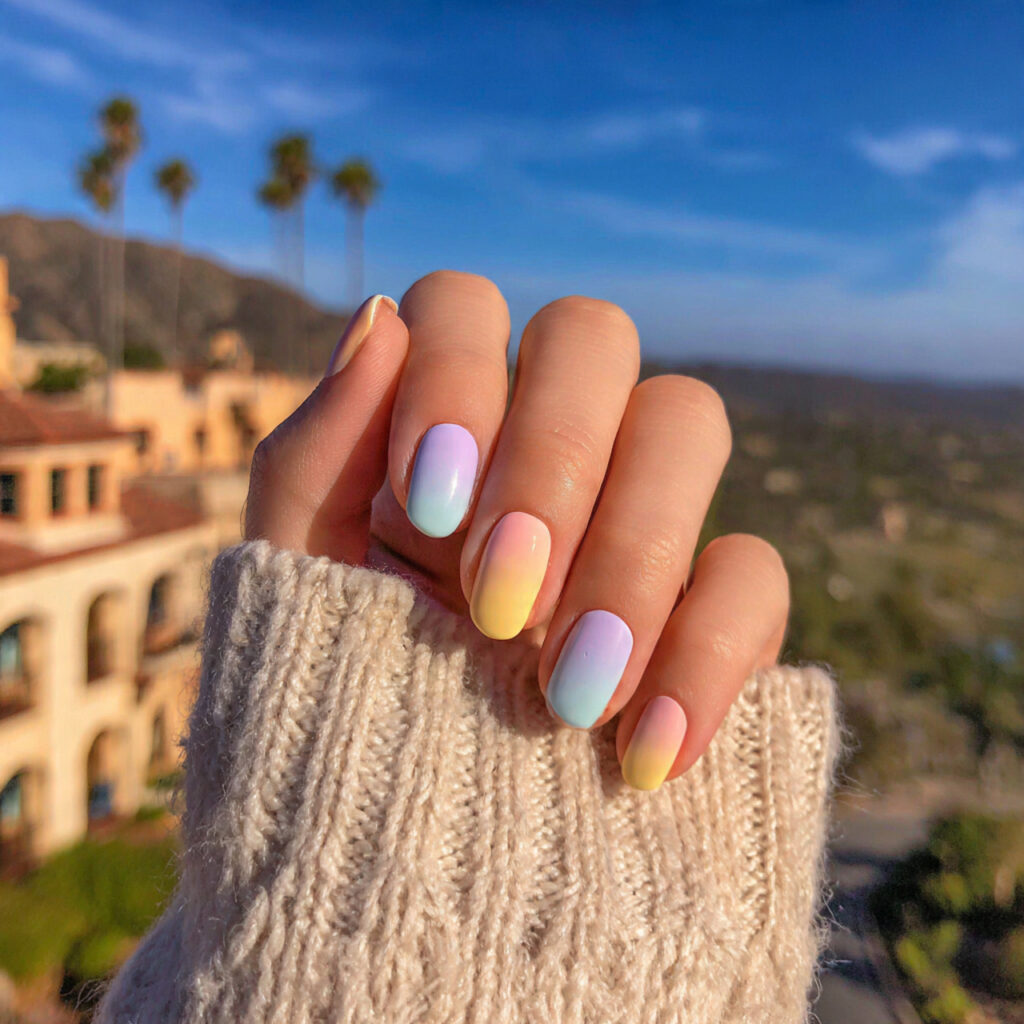 Short Nails Cute: Tiny Designs You’ll Instantly Fall For 6 attractive pastel rainbow short nails with outdoor