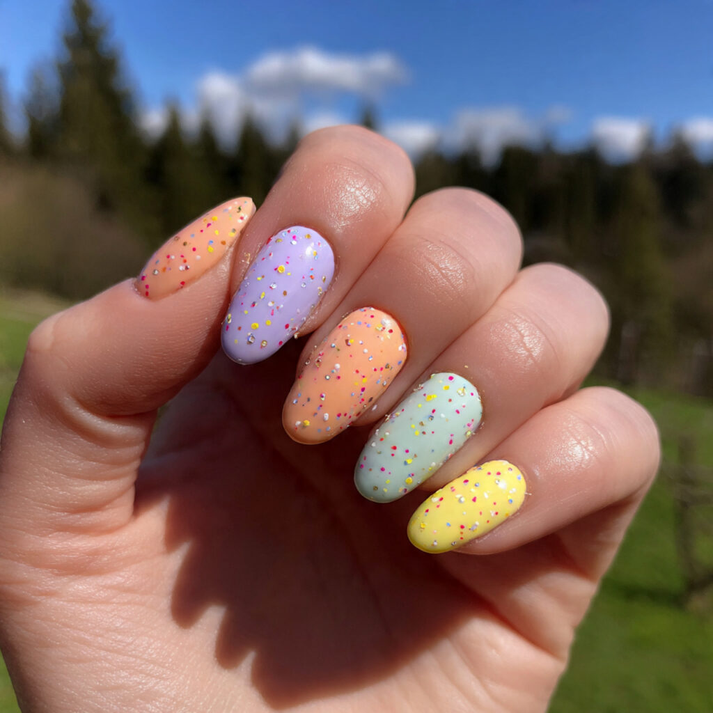 Short Nails Spring: Fresh, Soft & Effortlessly Pretty Ideas 8 attractive pastel skittle short nails with outdoor