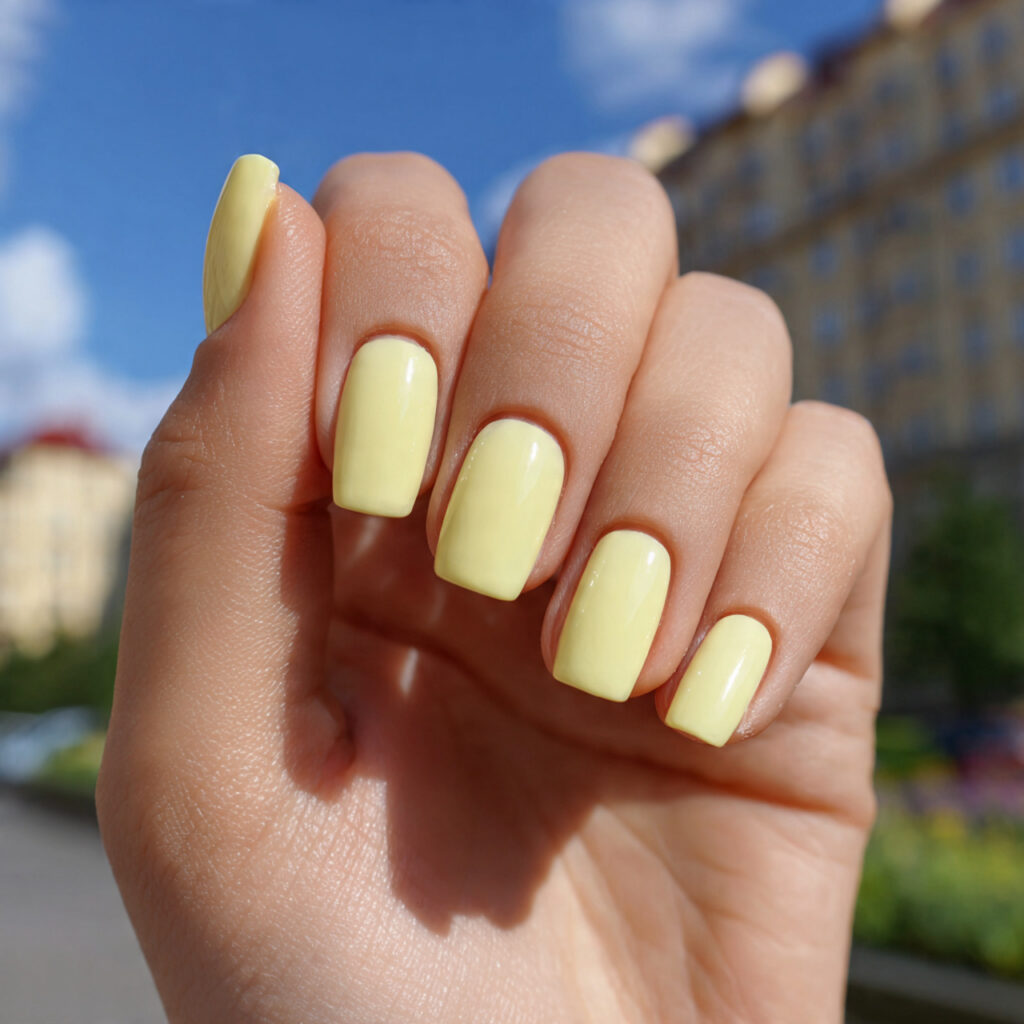 Nail Inspo Square Medium: Chic, Balanced & Aesthetic Ideas You’ll Love 6 attractive pastel yellow square medium nails with