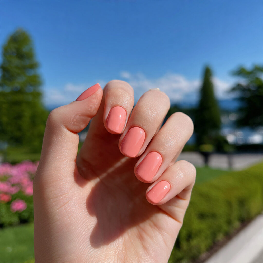Nail Art for Short Nails: 14 Cute & Aesthetic Ideas You’ll Love 14 attractive peach glow short nail with outdoor back