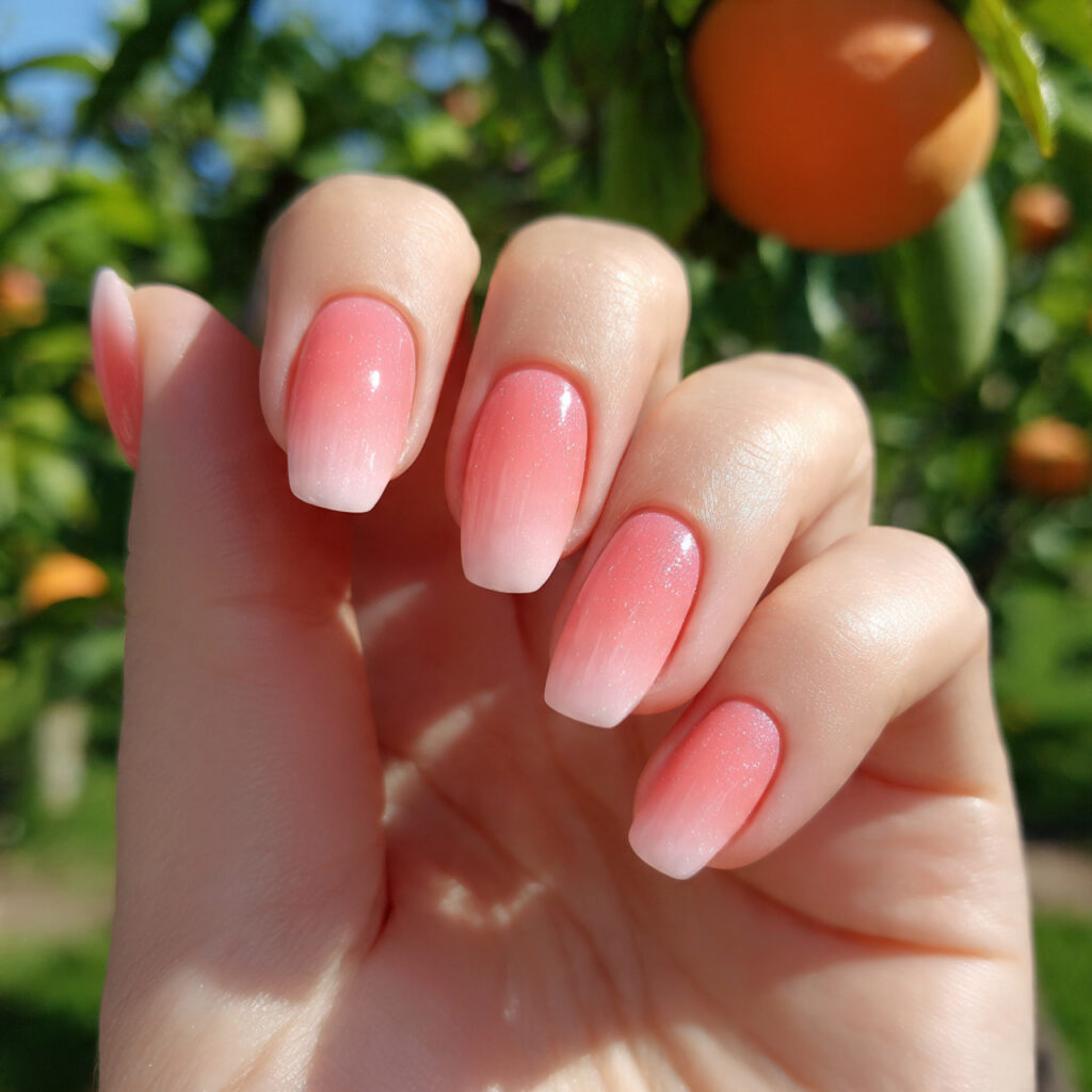 Pink and White Ombre Nails: Soft, Dreamy & Effortlessly Elegant Ideas 7 attractive peachy pink ombre nails with outdoor ba
