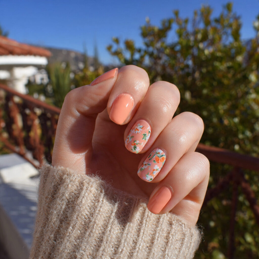 Really Short Nails: Cute, Clean & Effortlessly Aesthetic Ideas 4 attractive peachy short nails with outdoor backgro 1