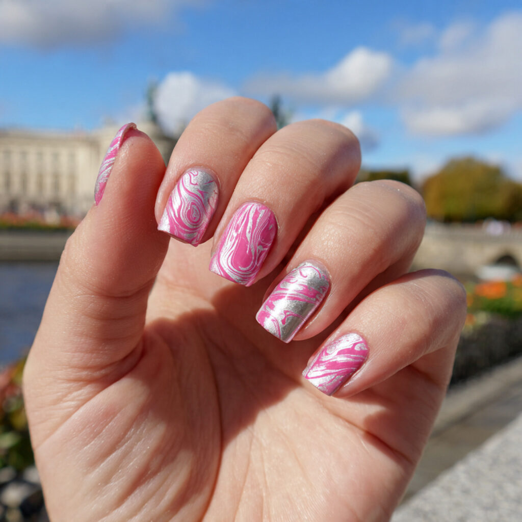 Pink and Silver Nails: Soft Glam Meets Sparkle 7 attractive pink and silver swirl nails with outdoo