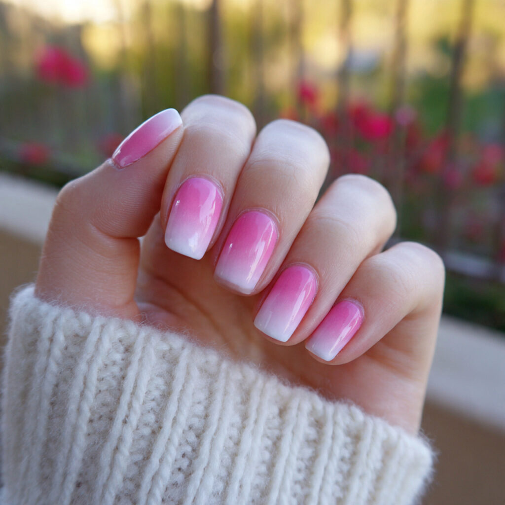 White and Pink Nails: 14 Soft, Dreamy Designs You’ll Want to Copy 14 attractive pink and white ombre nail with outdoor